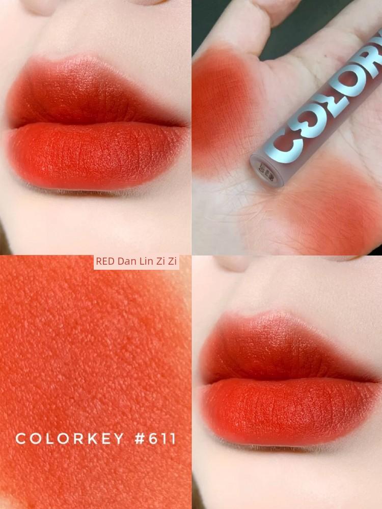 Colorkey Kelaqi Lip Lacquer Women's Velvet Matte Finish Milk Tea Color 730 Lipstick Nude Color Series Ice Cream 723