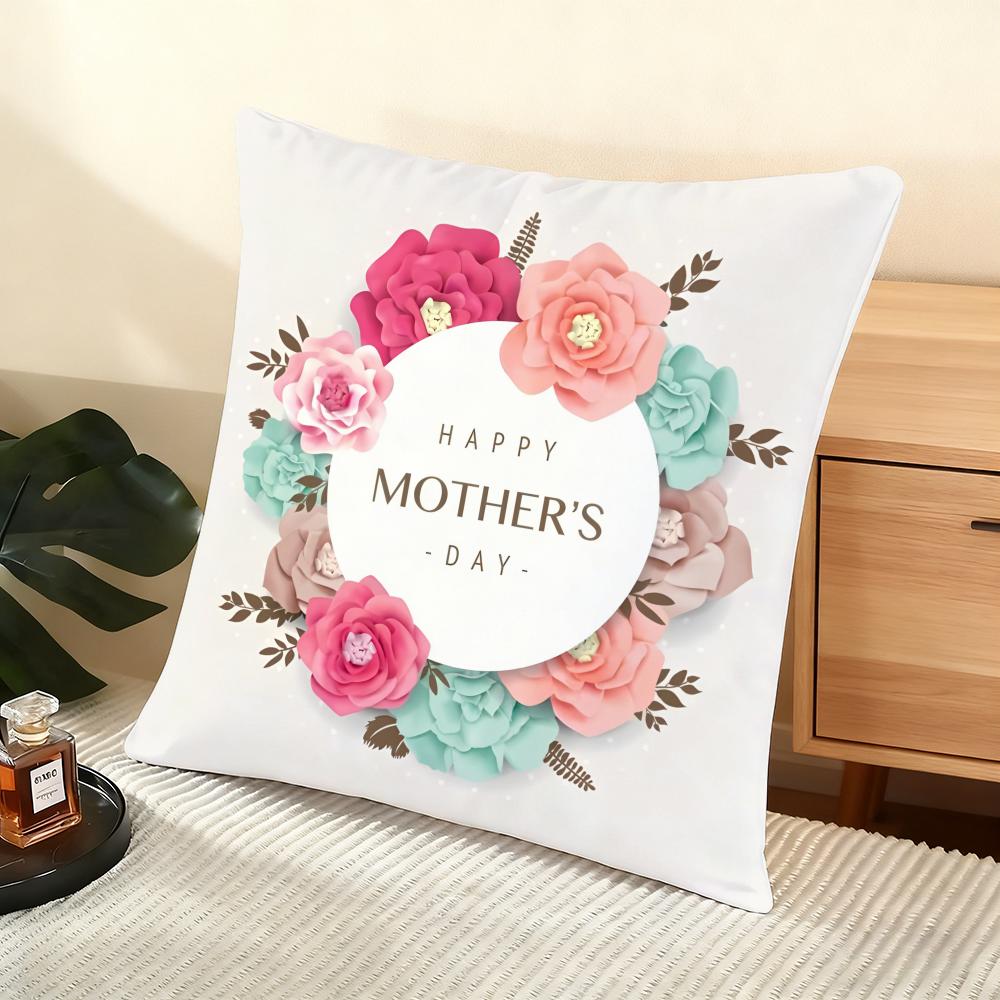 Happy Mother'S Day Cushion Cover Soft Short Plush Pillow Cover Smooth Cozy Texture Aesthetic Cushion Case Home Decor