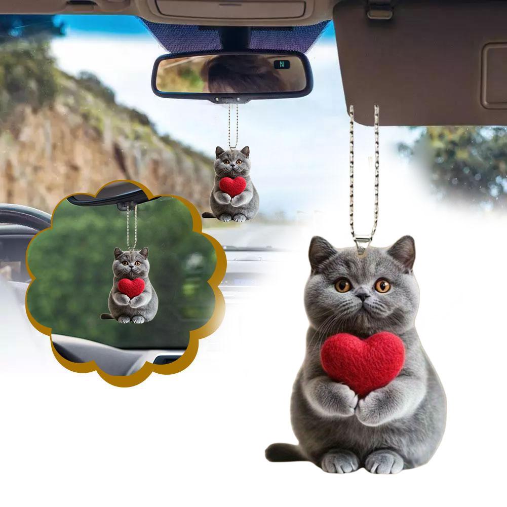 Acrylic Car Pendant Blue Cat Heart Perfect Flat 2D Pendant Animal Cat Cute Decorations Interiors W3Y3