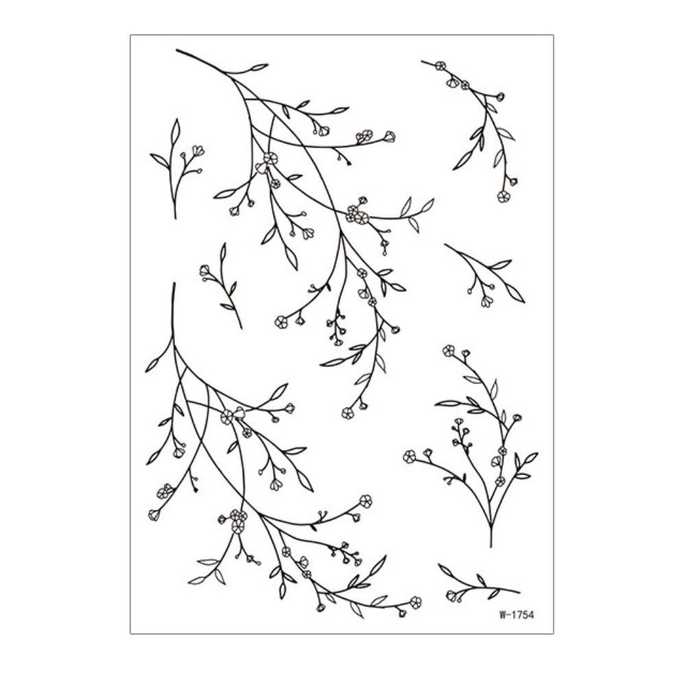 Long Lasting Black Flower Tattoo Stickers Waterproof Sketch Style Stickers Neck Shoulder Arm