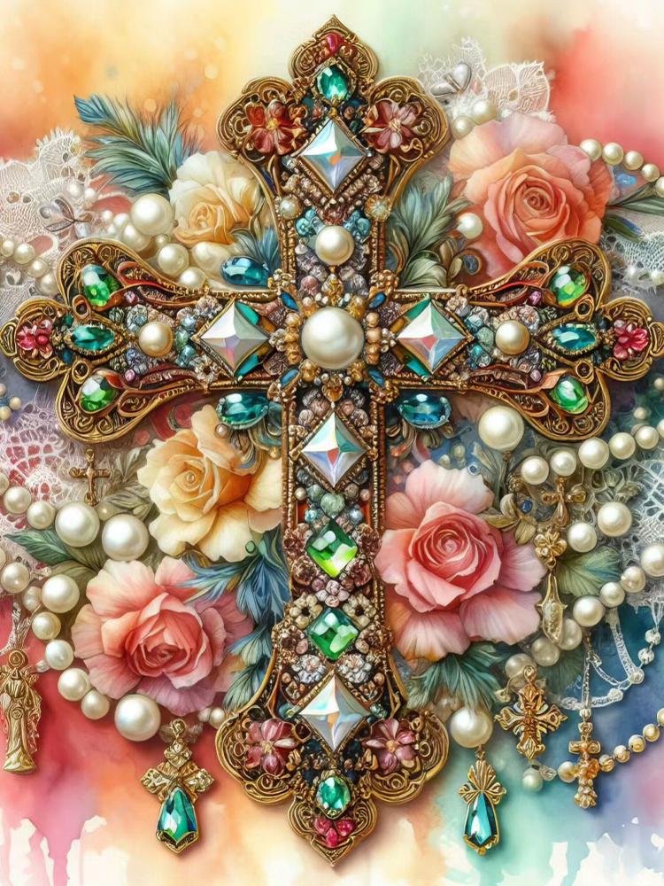 5DDIY Diamond Painting Colorful Cross Butterfly Jewelry Cross Embroidery Set  with Diamond Embroidery Flower Home Decoration
