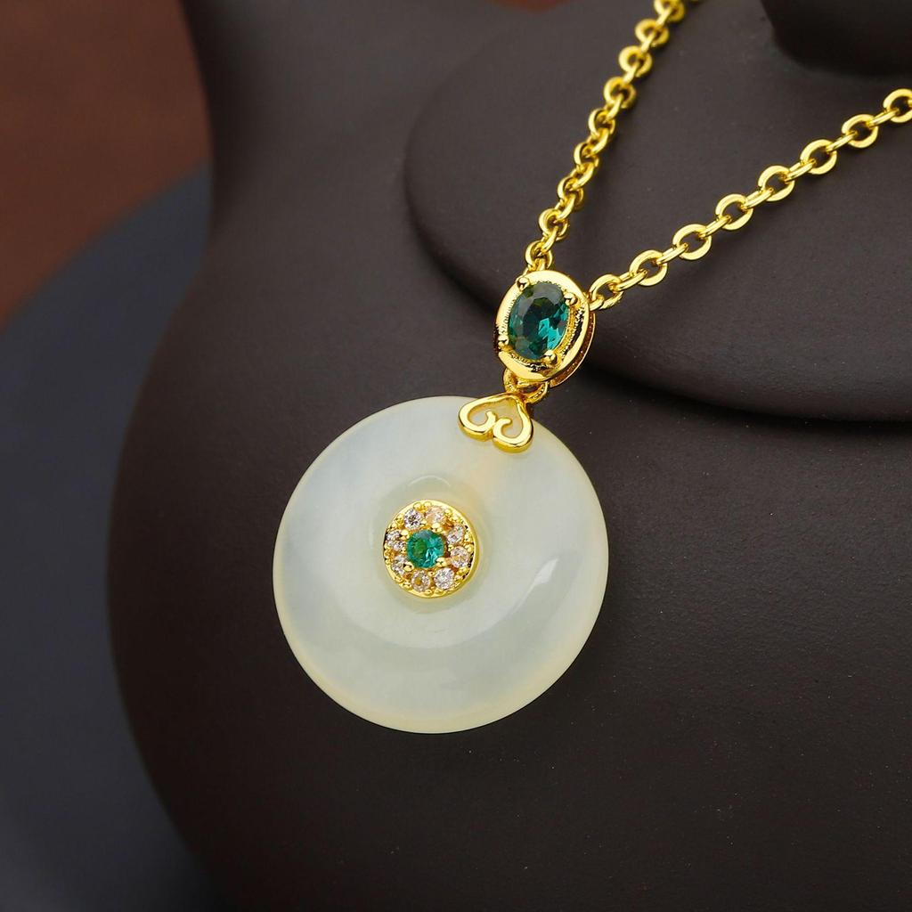 Elegant Natural Hetian Jade Necklace with Gold and Xiuyan Jade Pendant - A Fashionable and Timeless Gift for Women
