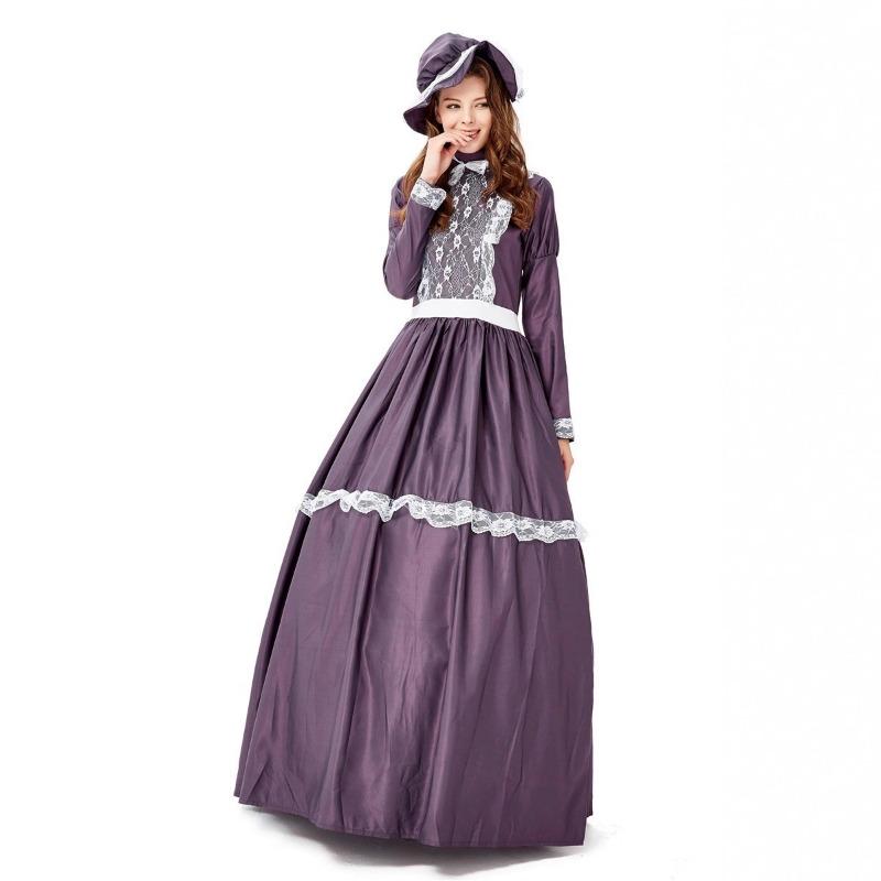 Halloween European Medieval Victorian Vintage Court Noble Queen Pastoral Dark Purple Dress