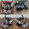 Newjeans Inspired Denim Baseball Cap With Handpainted Graffiti For Street Style And Sun Protection