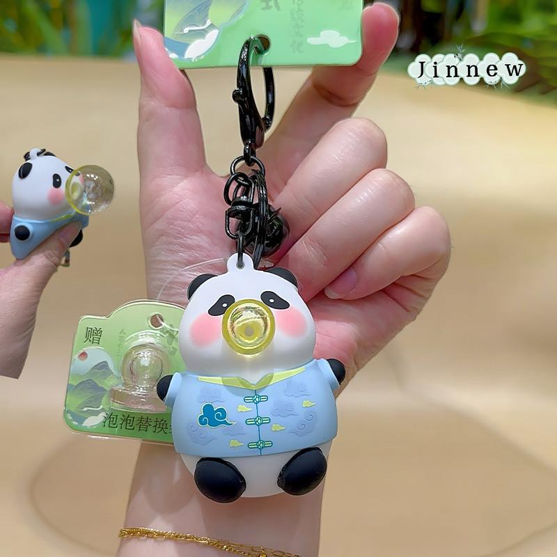 

Pandas Wear Clothes Blow Bubbles Keychain Animal Keyring Backpack Pendant Gift 6.5cm синий