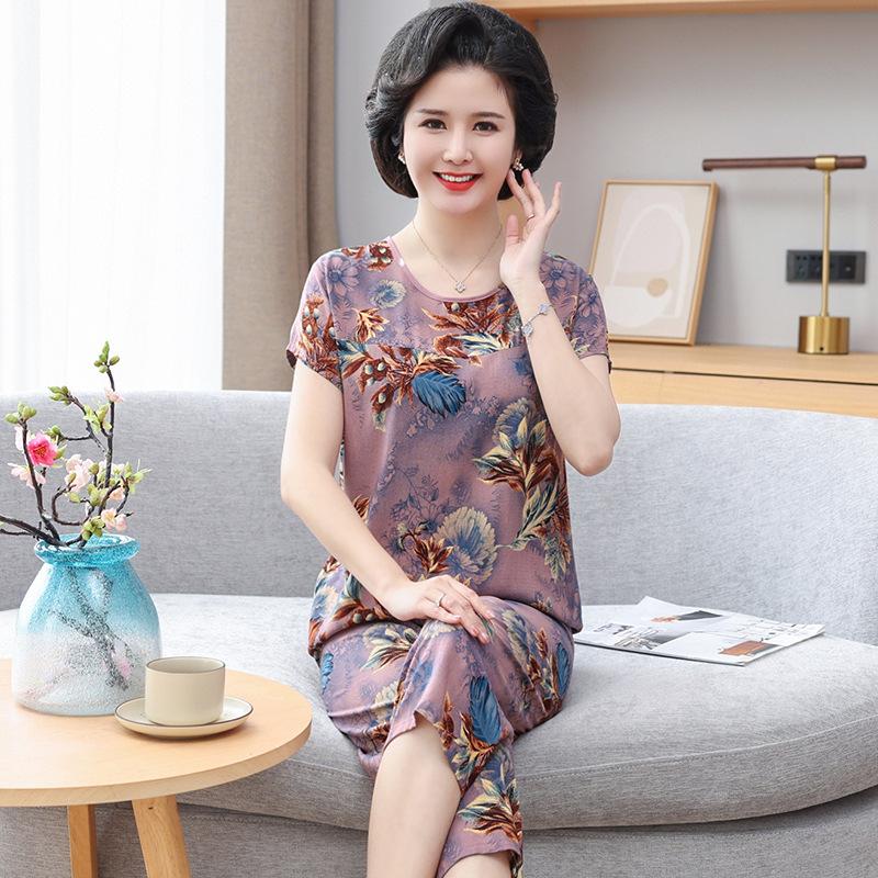 Summer Women's Cotton Pajamas Women's Thin Short Sleeve Set Plus Size Women's Loungewear Can Be Breathable and Antibacterial Sleepwear