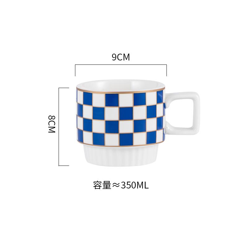 Retro Geometric Plaid Ceramic Coffee Mug Ceramic Cup Home Creative Personality Couple Coffee Mug Desktop Decorative Tableware