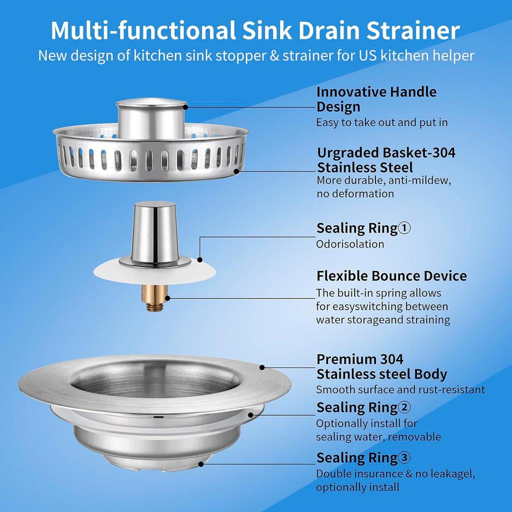 Stainless Steel Pop-up Anti-clog Kitchen Sink Drain Filter & Food Catcher Basket