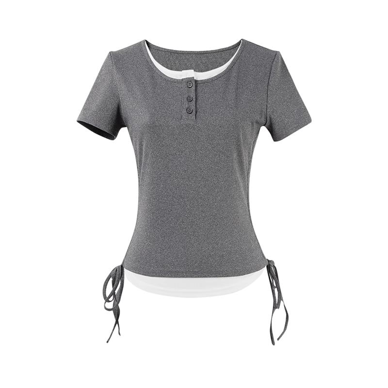 Women s Slimming Faux Two-Piece Short Sleeve T-Shirt M