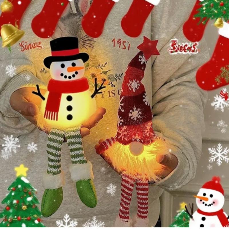 2025 Christmas Faceless Doll Gnome Ornaments Led Light Plush Knitting Crafts Tree Pendant Christmas Decorations For Kids Gift