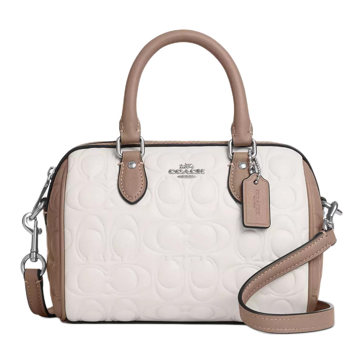 

Coach Rowan 17 Logo Zip Closure Smooth Leather Shoulder Crossbody Handbag Small Women handbag Chalk Gray-Brown CY744-SVXI6 Basic Set (Bag+Dust Bag)