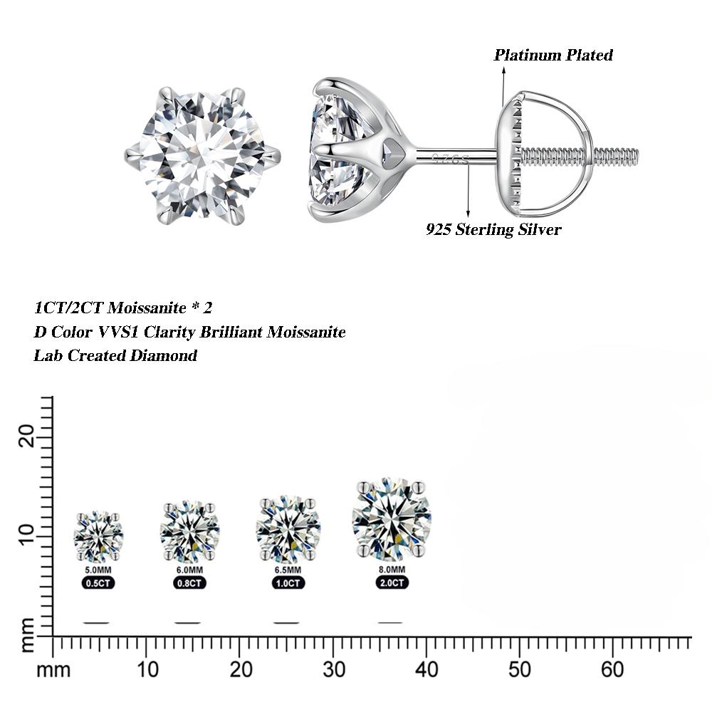 D Farbe 2CT Moissanit Ohrstecker Herz Hohl Ohrringe Sechs Kronenkrallen Rundschliff Labordiamant Platiniert für Frauen Hochzeit