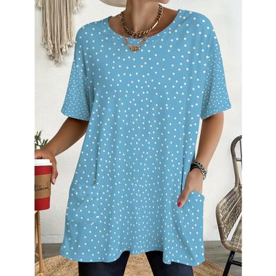 Damen Großes Kurzarm-Taschen-T-Shirt - Atmungsaktives Rundhals-Oberteil Maschinenwaschbar mit Taschen-T-Shirt
