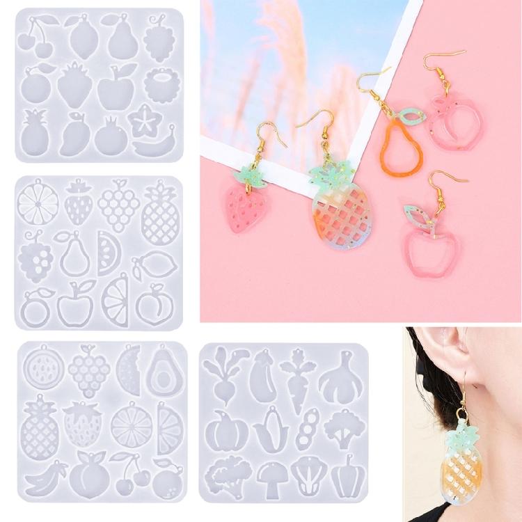 Silicone Earring Molds Resin Drop Jewelry Moulds Fruit/Vegetable Series Jewelry Making Molds for Kids and Teens Crafting