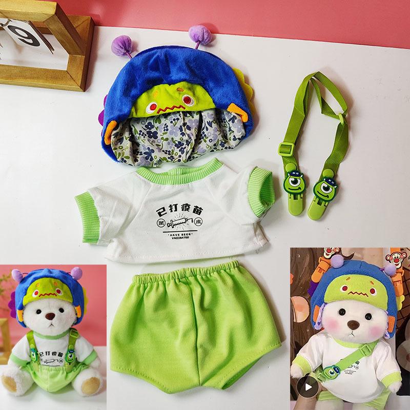 Medium Bear Outfit - Blue Pink Striped Carrot Overalls Set