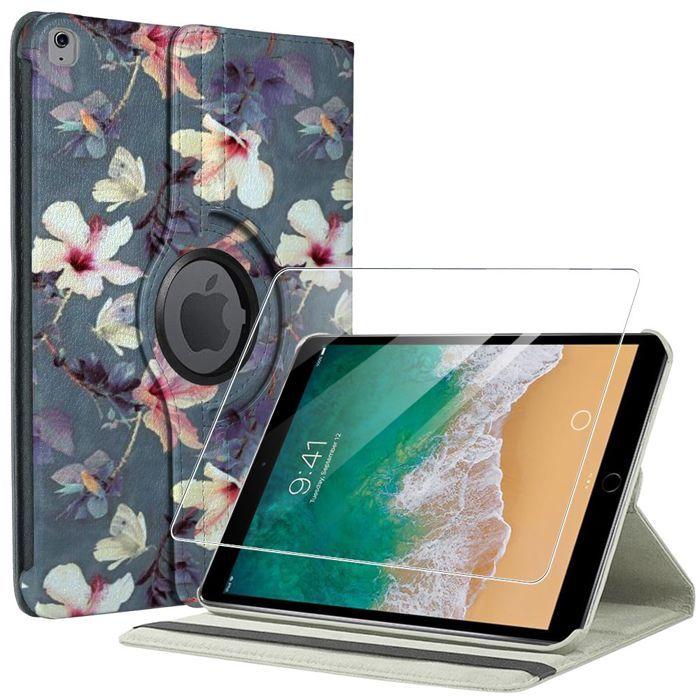 Coque + Verre Trempé - E.F.Connection - pour iPad Air 3 / pour iPad Pro 10,5" - Rotation 360° - Motif Fleur - Protection