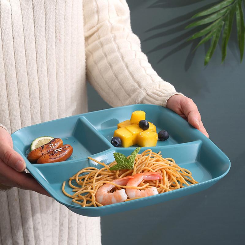 Food Fruit Salad Divided Plate Three-Grid Western Compartment Plate Diet Meal Plate Food Tray Kitchen Dinnerware