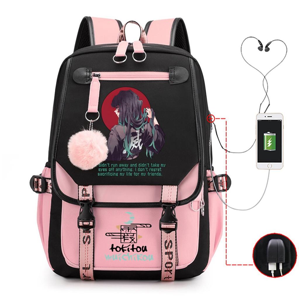 Ghost extermination surrounding animation schoolbag large capacity with usb academy wind junior high school student casual backpack