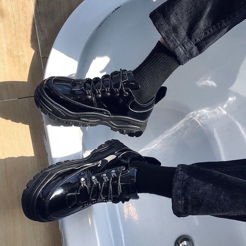 Quan Zhilong Plattform Dad Schuhe Jungen Hongkong Stil ins Sport-Board Schuhe Britische schwarze ulzzang kleine Lederschuhe