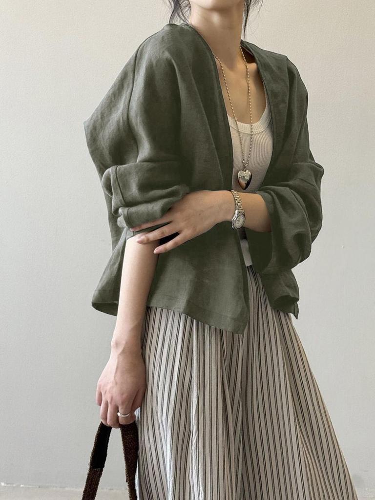 Artistic Retro Long-Sleeve Linen Cardigan - Lightweight, Loose-Fit Sun Protection Top