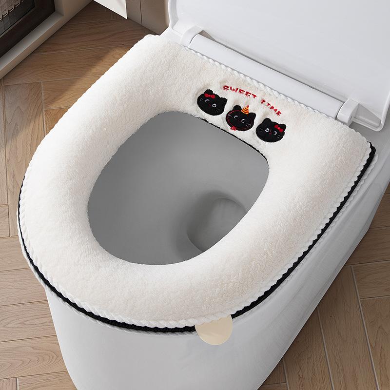 Cute Winter Thickened and Fleece-lined Toilet Seat Cushion, Washable, with Zipper