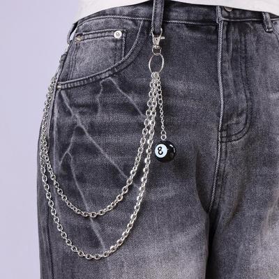 Catena da Vita Doppia Strato Trendy da Uomo con Ciondolo Palla 8 - Accessorio Jeans Punk Retro