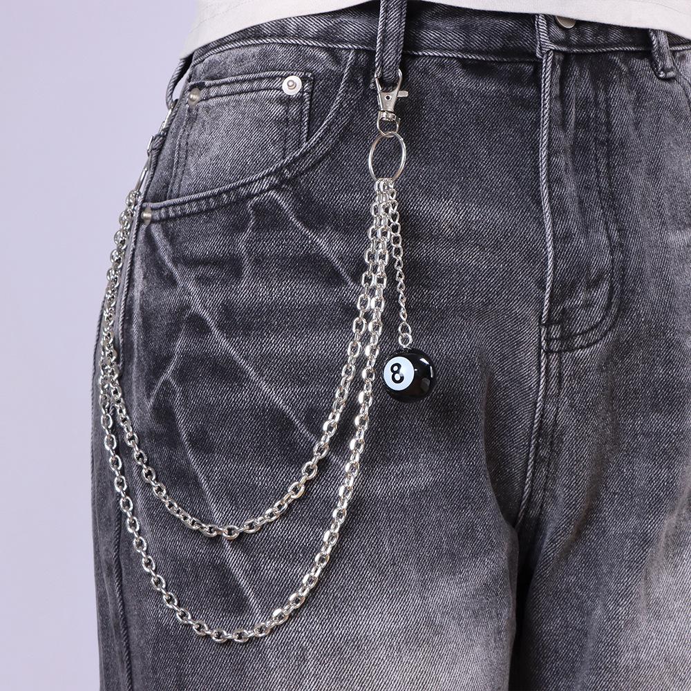Catena da Vita Doppia Strato Trendy da Uomo con Ciondolo Palla 8 - Accessorio Jeans Punk Retro