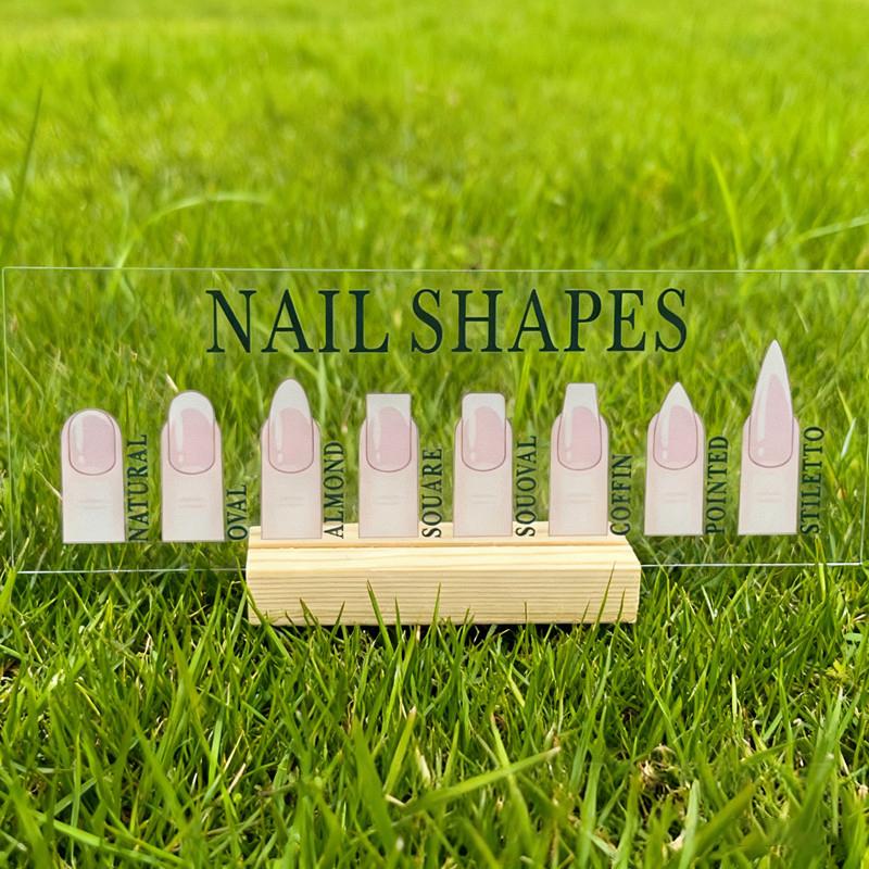 Acrylic Nail Shapes Display Board With Wood Base Mannequin Fingertips And Nail Shape Guide Static Artwork Sign For Salon Decor
