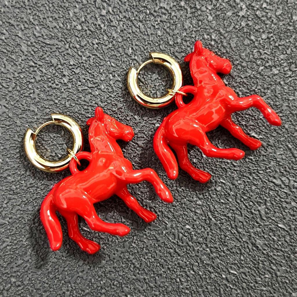 Stainless Steel Ear Clasps Stereoscopic Small Horse Dangle Earrings for Women Cute Animal Charm Jewelry Holiday Gift