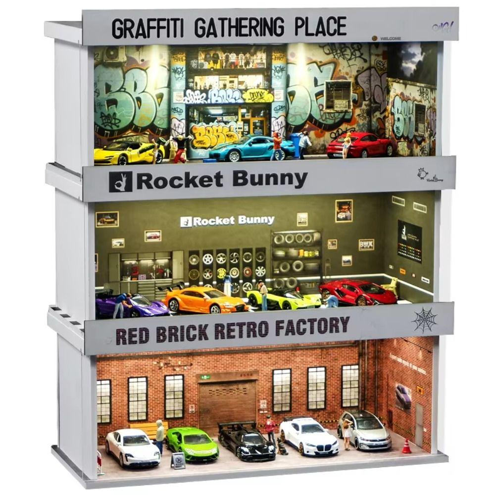 Lighting Version Parking Lot Model 1/64 Scale Car Model Display Box Collection Toys