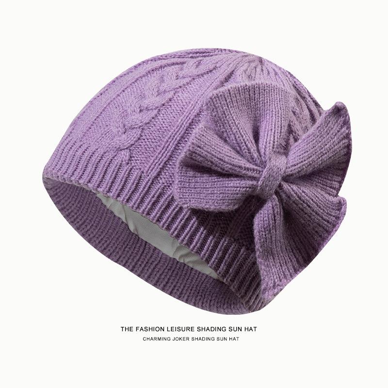 

Children s knitted hat wool hat cold-proof and warm bow cute versatile pullover fleece knitted cold hat tide 0-3 Years
