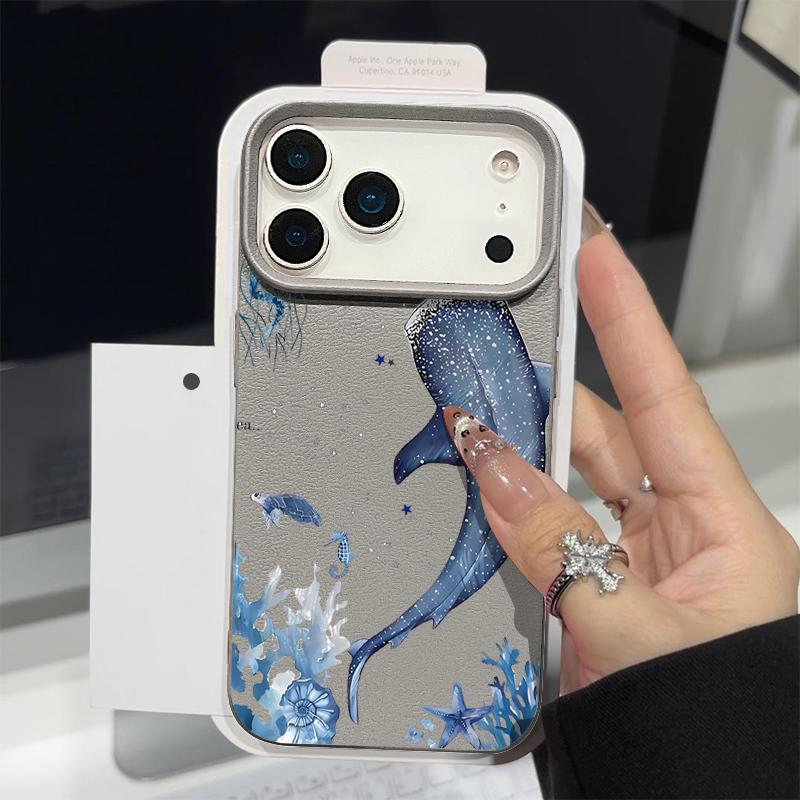 Colorful Ocean Park Phone Case For iPhone 17 16 Pro Max Luxury Leather Texture Matte Silicone Cover For iPhone 15 14 13 Pro Max 11 16e 17e