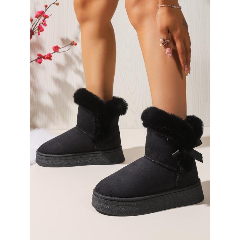Women's Plus Size Frayed Edge Platform Snow Boots Winter Short Ankle Suede Warm Fleece Lined Cotton Boots