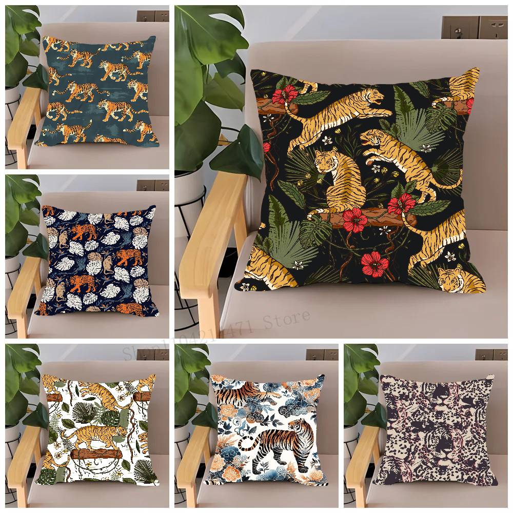 Tropical Tiger Pattern Pillow Case Home Decor Throw For Sofa Bed Car Room Decor Gift Idea