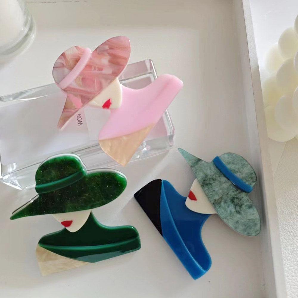 Acrylic Women Portrait Pin Cartoon Coat Badge Elegant Animal Brooches