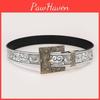 Vintage National Style Embossed Metal Buckle Floral Pu Leather Belt For Jeans
