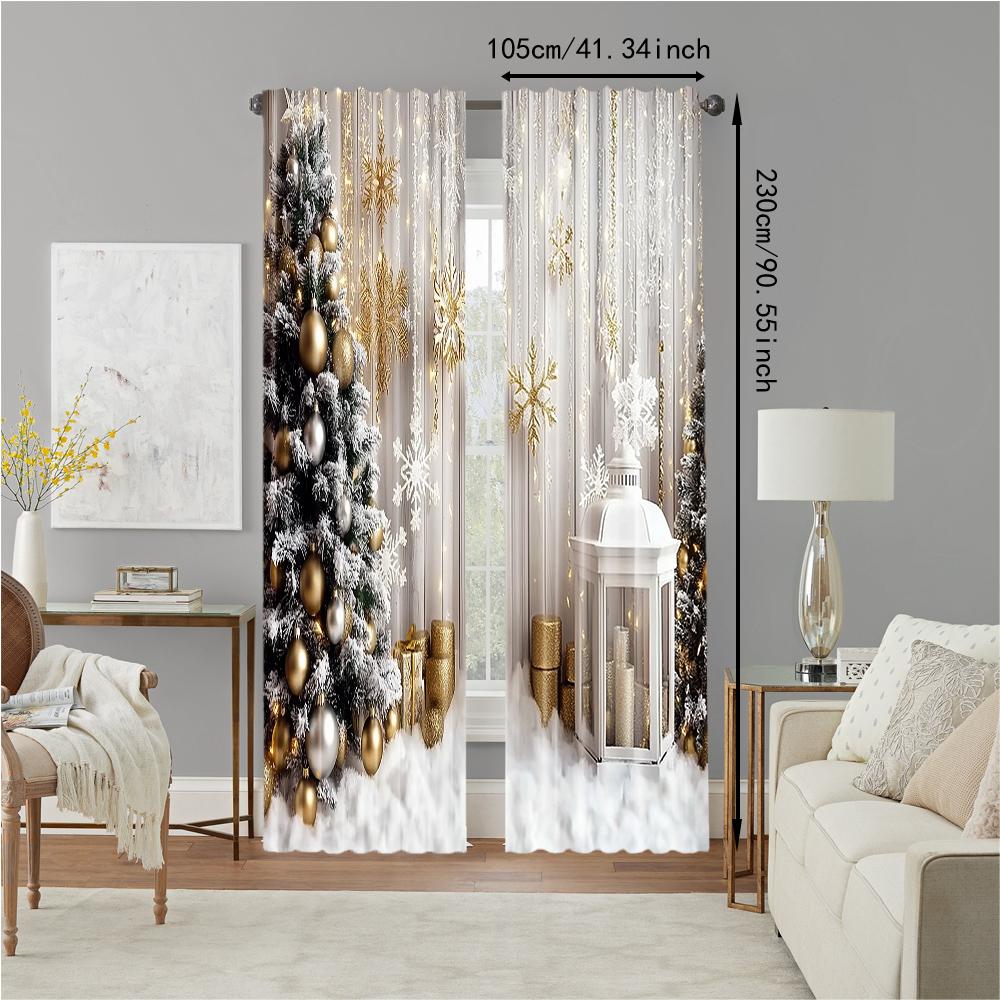 Set Of 2 Christmas Tree Snowflake Window Curtain Polyester Material Landscapes Print Bedroom Living Room Curtains Made Sitting Treatment