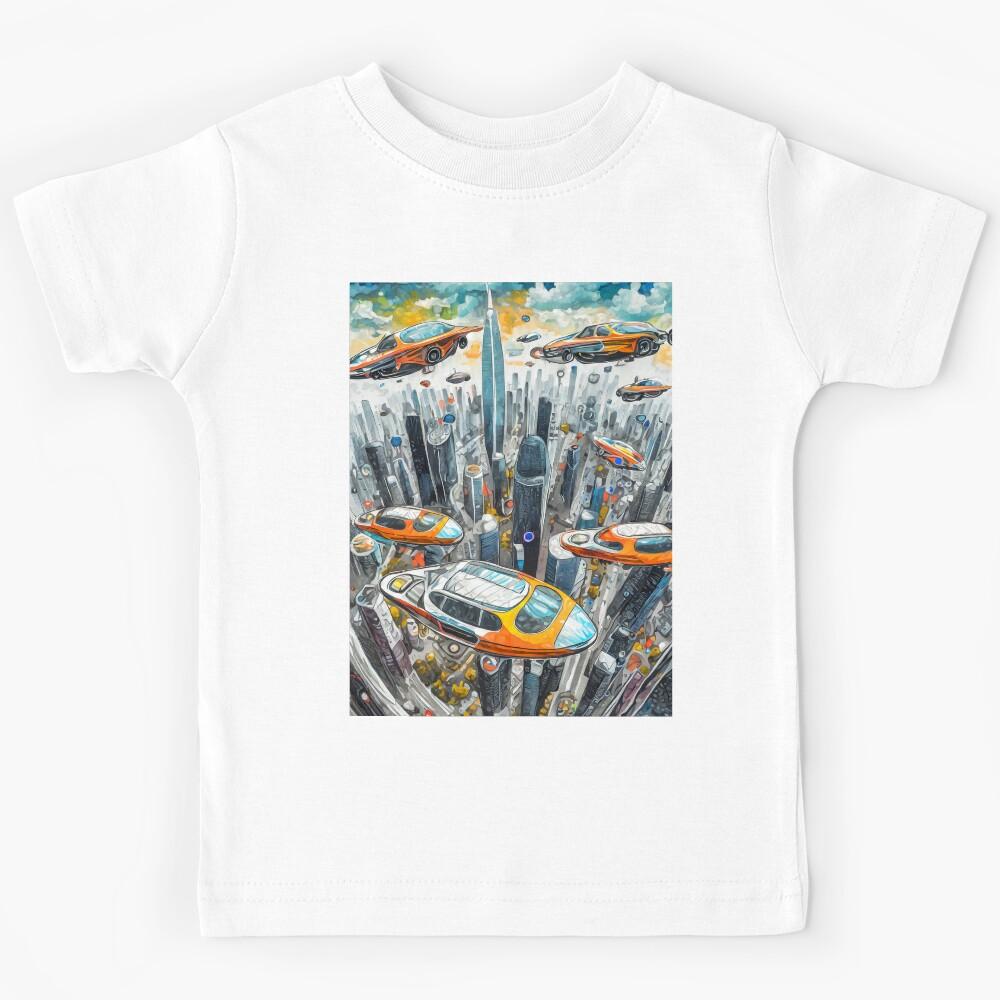 Flying cars over a futuristic city Kids T-Shirt 140