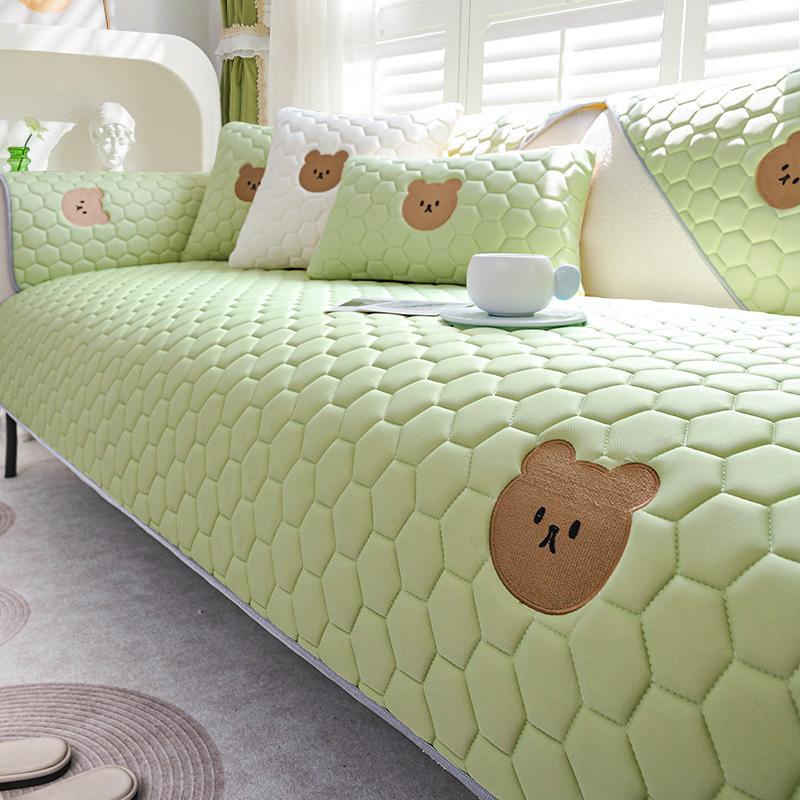 Ice Silk Cartoon Sofa Cushion Summer Couch Cover Simple Non-Slip Embroidery Cushion Solid Color Sofa Cover Latex Sofa Cushion