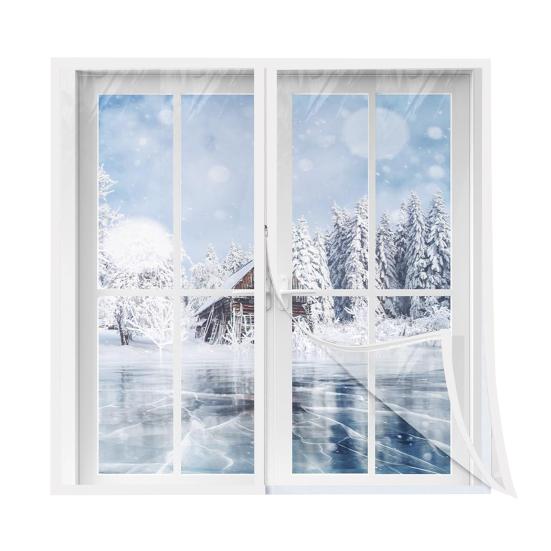 Fensterisolier-Set mit Reißverschluss Winter Thermoisolierte Fensterabdeckung mit Klebeband Wiederverwendbare Dicke Transparente Kunststofffolie zum Winterfestmachen