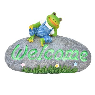 Welcome Frog Statue Luminous Garden Decor Resin Craftwork Patio Yard Lawn Animal Ornament for