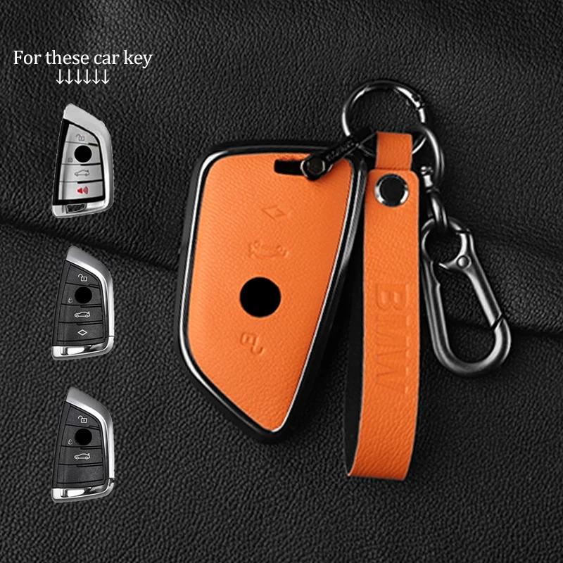 Interior Mouldings Metal and Leather Car Key Case For BMW 1 3 5 7 Series x1 x3 x5 x7 F20 F48 F15 F16 G20 G28 G22 G23 G30 G12 Key