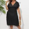 Plus Size Women's Beach Dress Holiday Bikini Cover-up Tassel Splicing Deep V Waist Dresses