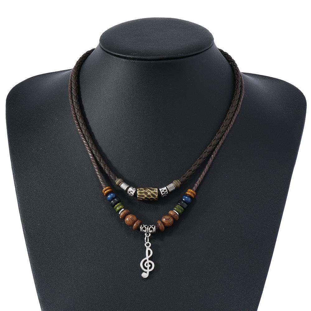 Retro Multi-layer Music Note Pendant Necklace - European & American Style, Long Sweater Chain Accessory