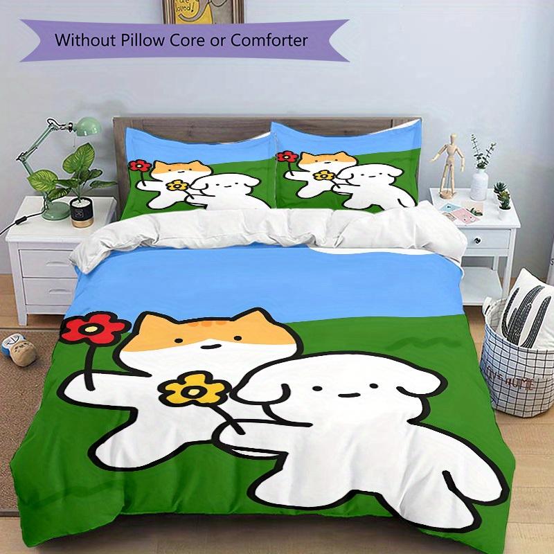 3pcs Cat Flower Bedding Set, Breathable and Soft, Suitable for All Seasons, Ideal for Home Use, Suitable for Bedroom Decor 21179
