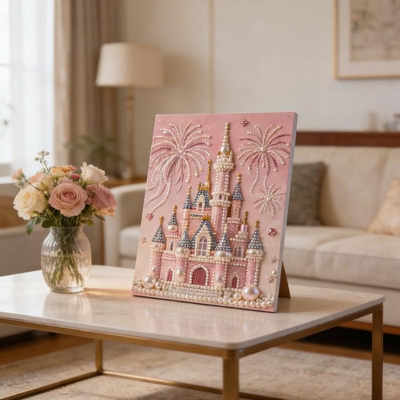 Pink Castles 3D Pearls Painting Set With Beads For Wall Art And Stress Relief