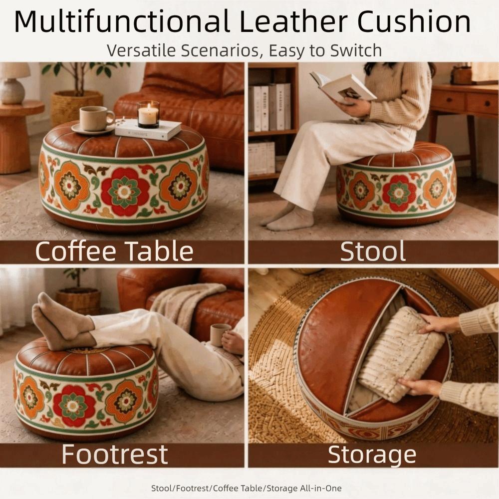 Boho Pattern Ottoman Pouf Fillable Design Large Opening Storage Ottoman PU Leather Water Resistant Footstool Cover Living Room