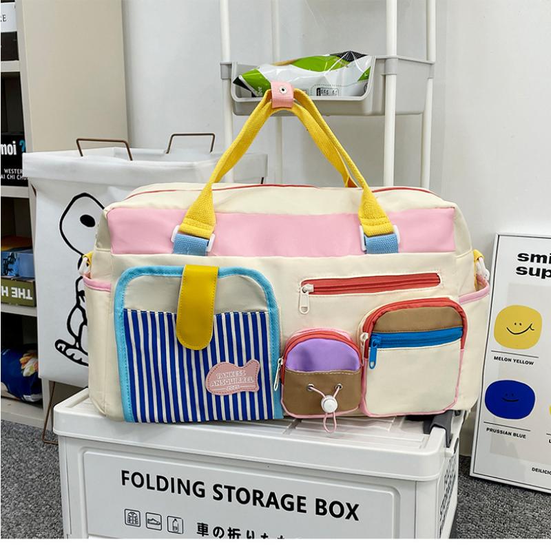 Color Block Oxford Cloth Gym Duffle Bag Large Capacity Travel Bag with Shoe Compartment & Adjustable Strap
