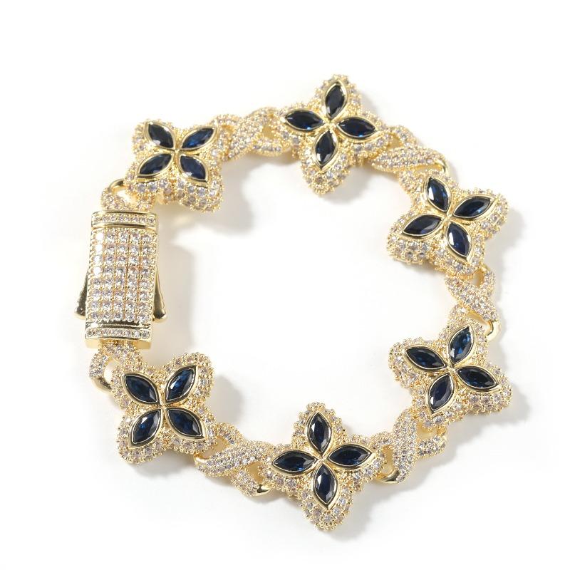 Hip-hop Rap Chain, Unlimited Four-leaf Clover Bracelet, Fashionable Cool Ruffian Handsome Premium 5A Zircon Color Necklace.
