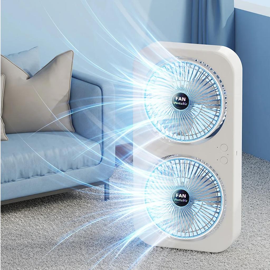 Dual Head Desk Fan with USB Charging Portable Wall Mounted Quiet Cooling Fan 3 Speed Adjustable for Dorm Room Home Office